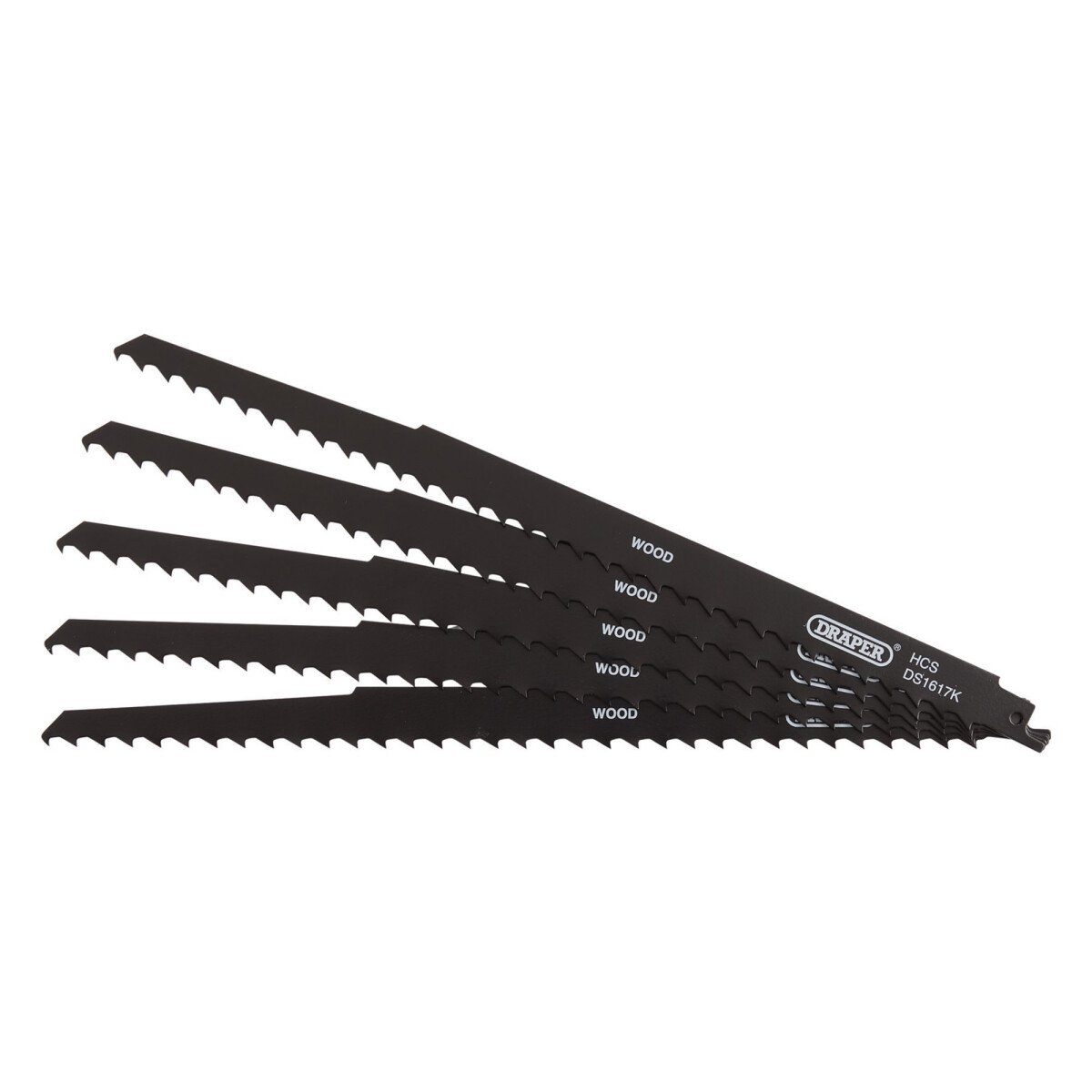 Draper 42615 DS1617K Reciprocating Saw Blades For Pruning & Coarse Wood & Plastic Cutting, 300mm, 3tpi (Pack Of 5)