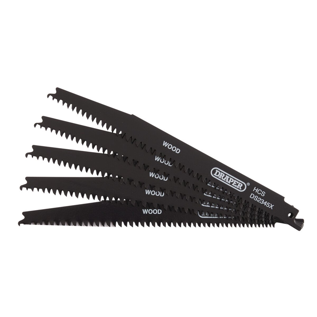 Draper 43063 DS2345X Reciprocating Saw Blades For Wood And Plastic Cutting, 200mm, 6 10tpi (Pack Of 5)