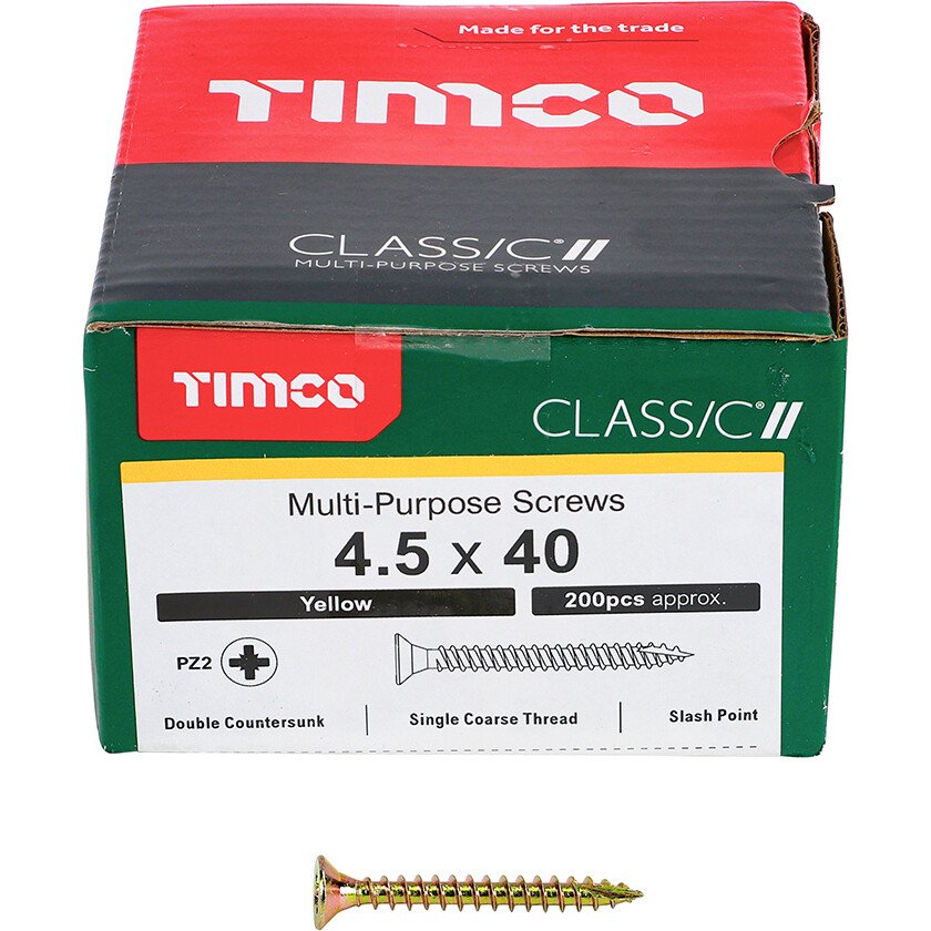 4.5mm x 40mm Classic Screw PZ2 CSK - ZYP (Box of 200) 45040CLAF Timco