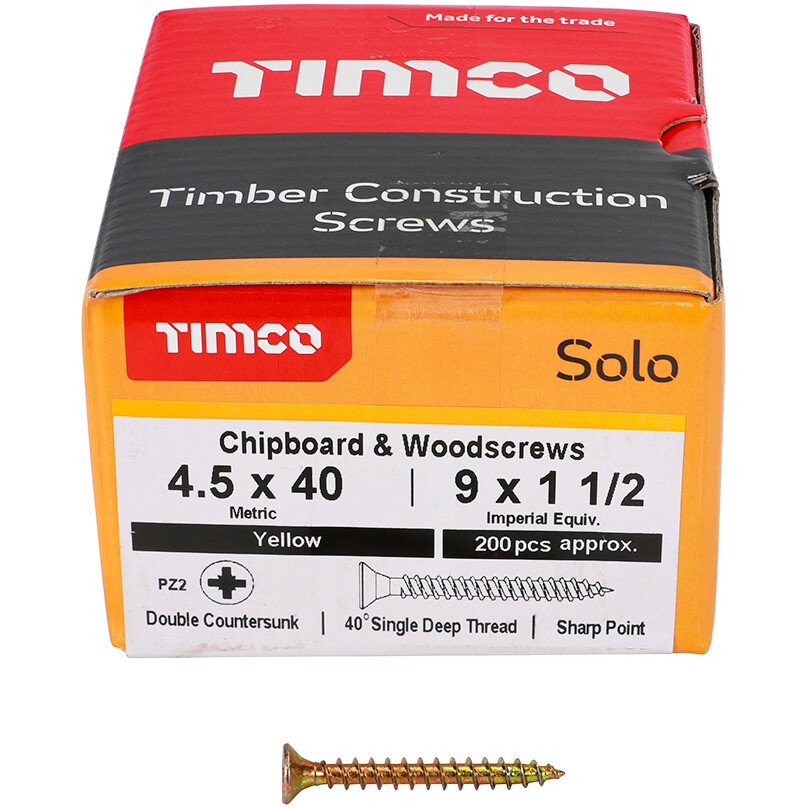 4.5mm x 40mm Solo Woodscrew PZ2 CSK - ZYP (Box of 200) 45040SOLOC Timco