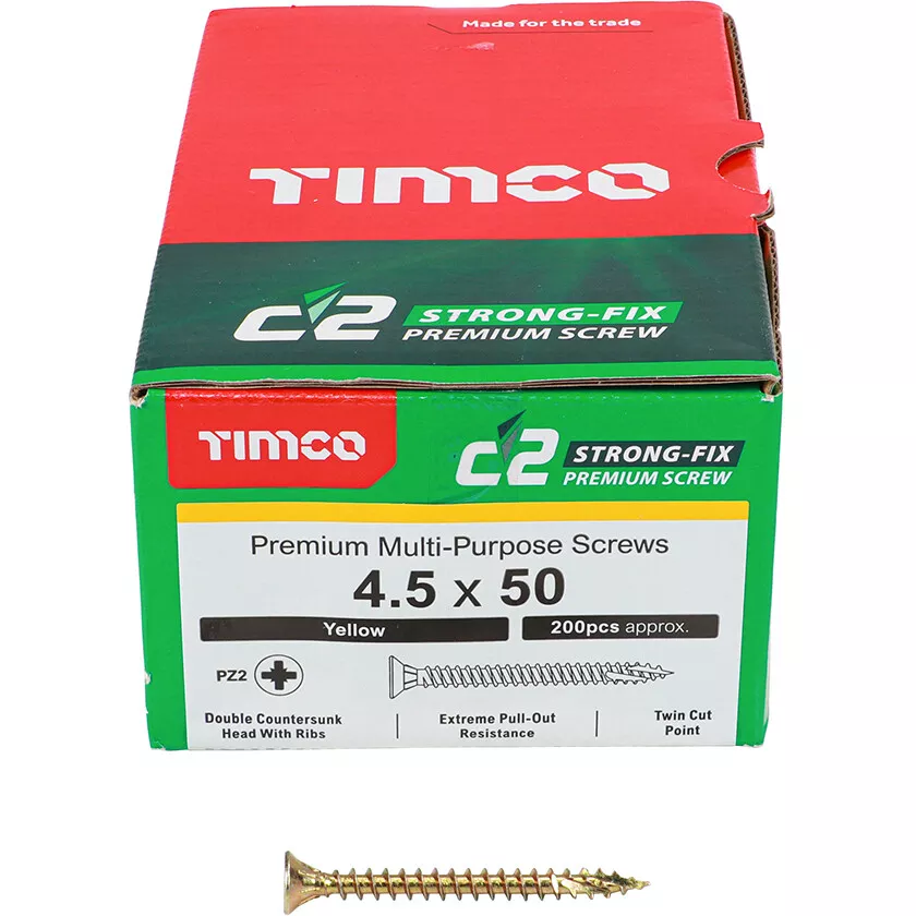 4.5mm x 50mm C2 Screw PZ2 CSK - ZYP (Box of 200) 45050C2 Timco