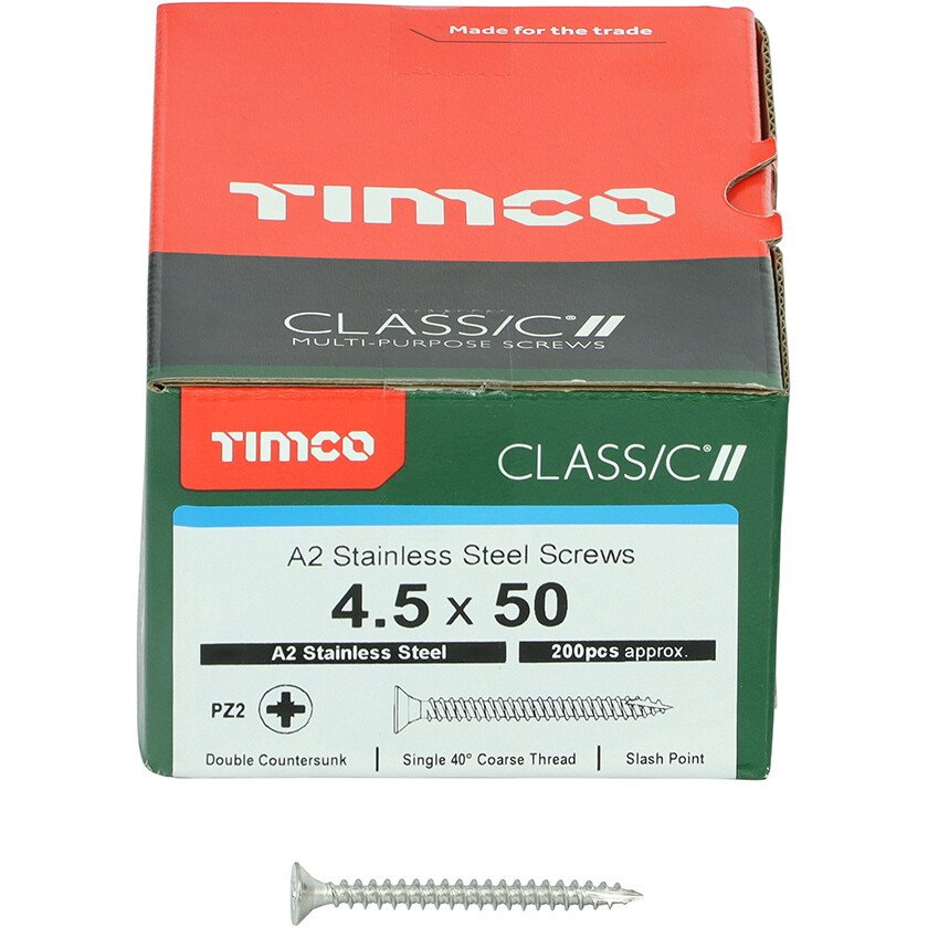 4.5mm x 50mm Classic Screw PZ2 CSK - A2 S/S (Box of 200) 45050CLASS Timco