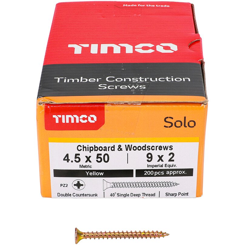 4.5mm x 50mm Solo Woodscrew PZ2 CSK - ZYP (Box of 200) 45050SOLOC Timco