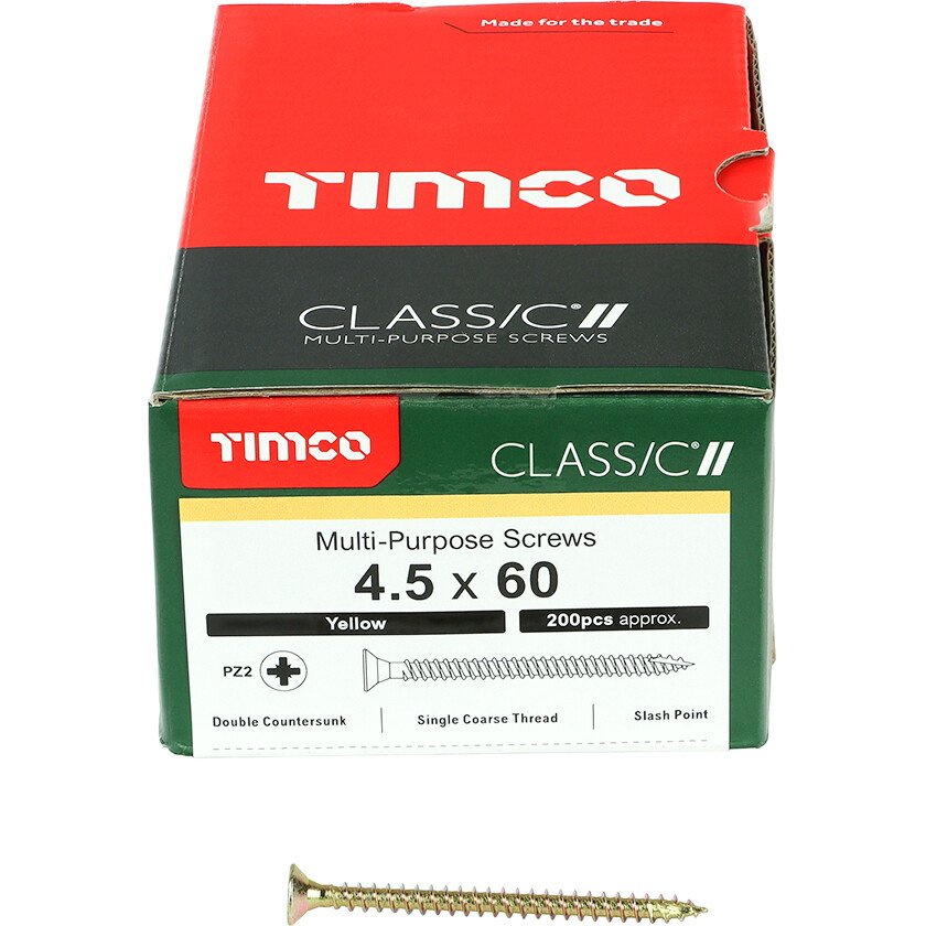4.5mm x 60mm Classic Screw PZ2 CSK - ZYP (Box of 200) 45060CLAF Timco