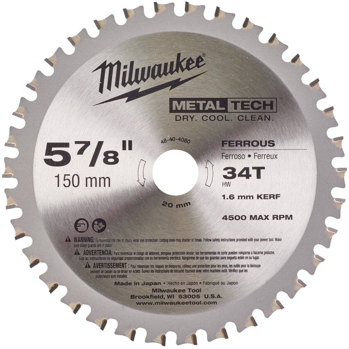 Milwaukee 48404080 150x20mm 34T Metal Cutting Circular Saw Blade