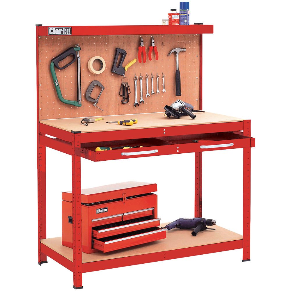 Clarke 7637706 CWB-R1B Workbench with Pegboard Back Panel & Large Drawer