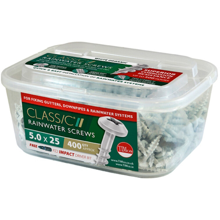 5.0mm x 25mm Classic Rainwater Screw - Wht (Tub of 400) 50025CLARW Timco