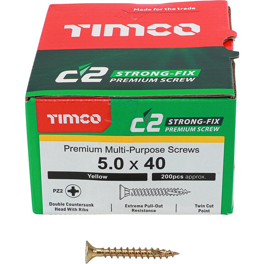 5.0mm x 40mm C2 Screw PZ2 CSK - ZYP (Box of 200) 50040C2 Timco