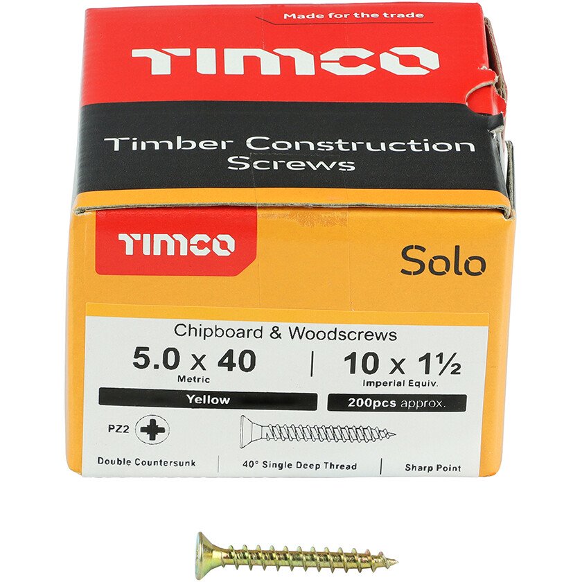 5.0mm x 40mm Solo Woodscrew PZ2 CSK - ZYP (Box of 200) 50040SOLOC Timco
