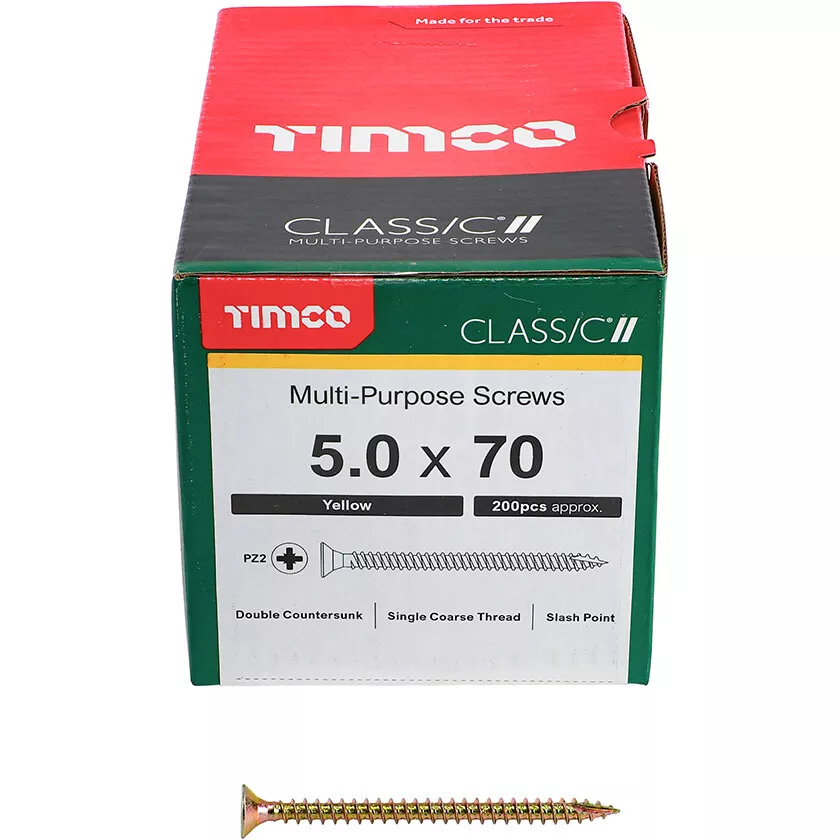 5.0mm x 70mm Classic Screw PZ2 CSK - ZYP (Box of 200) 50070CLAF Timco
