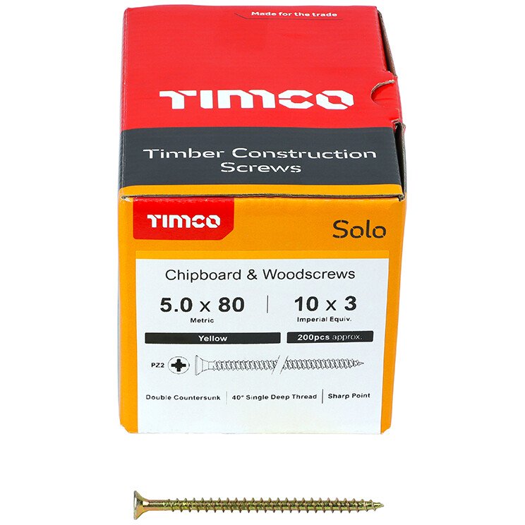 5.0mm x 80mm Solo Woodscrew PZ2 CSK - ZYP (Box of 200) 50080SOLOC Timco