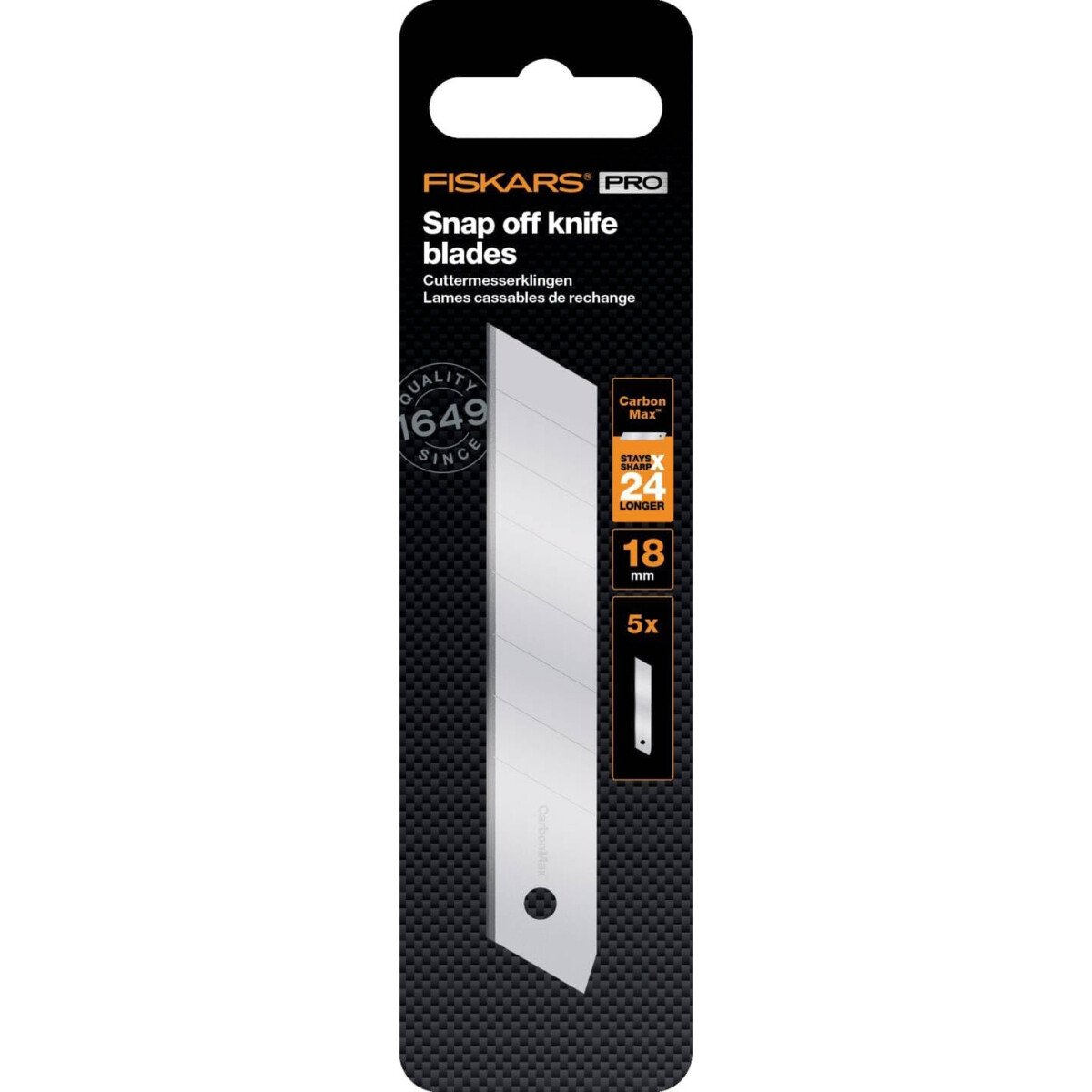 Fiskars 1027232 CarbonMax Snap-off Knife Blade 18mm (5 Pack)