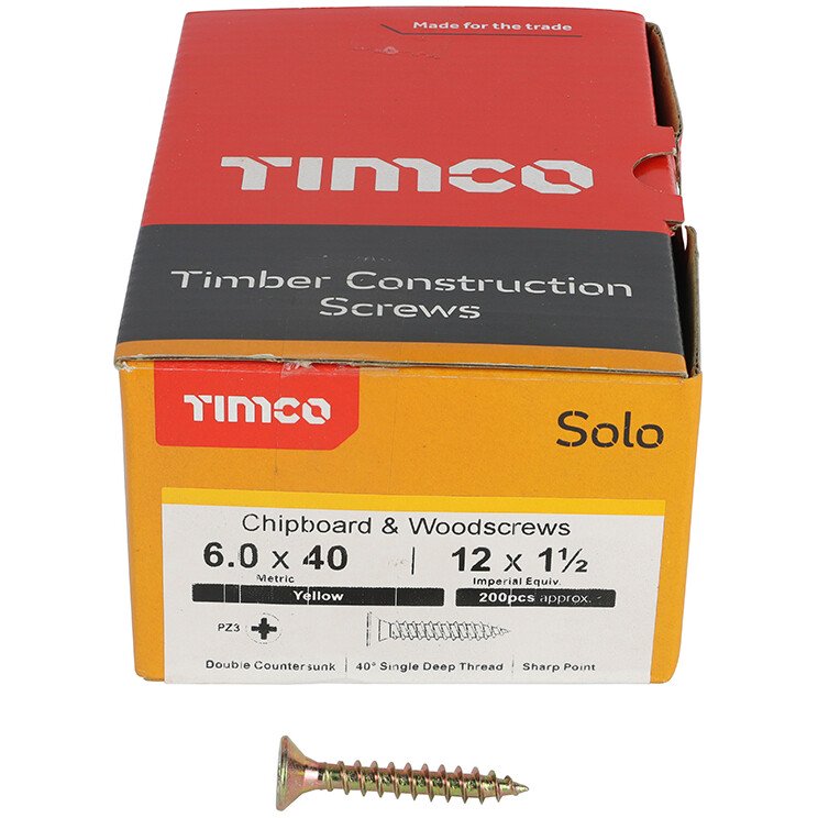 6.0mm x 40mm Solo Woodscrew PZ3 CSK - ZYP (Box of 200) 60040SOLOC Timco