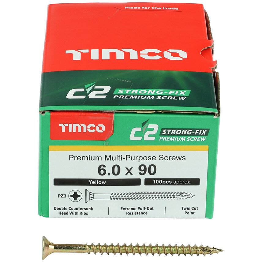 6.0mm x 90mm C2 Screw PZ3 CSK - ZYP (Box of 100) 60090C2 Timco