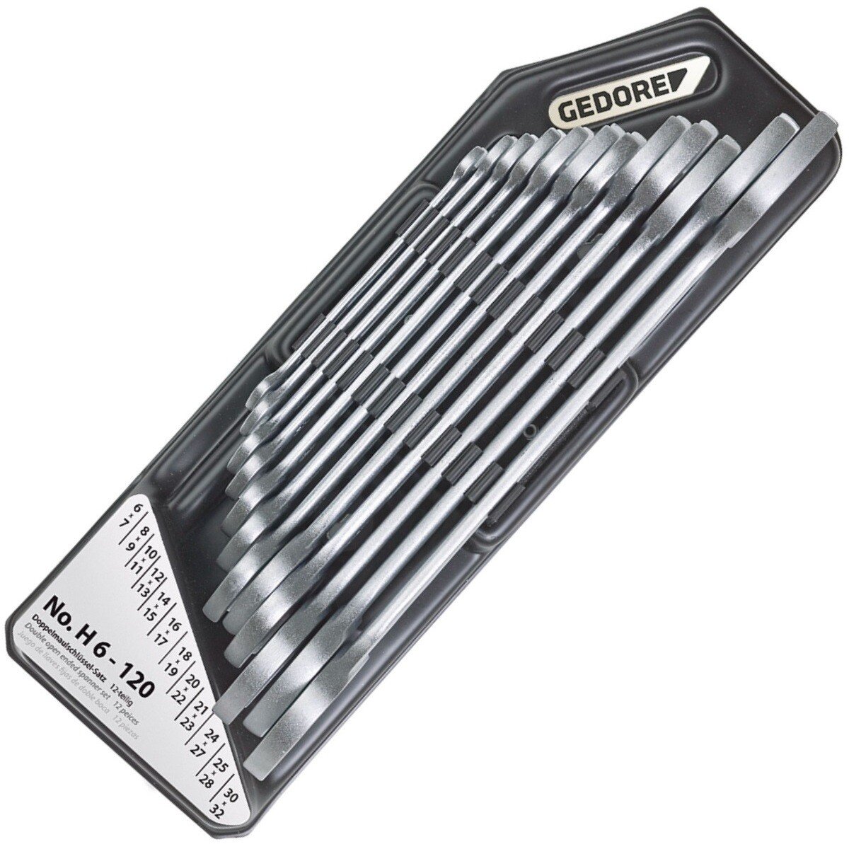 Gedore 6079750 Double Open Ended Spanner Set in Plastic Holder 12 Piece Metric H 6-120 