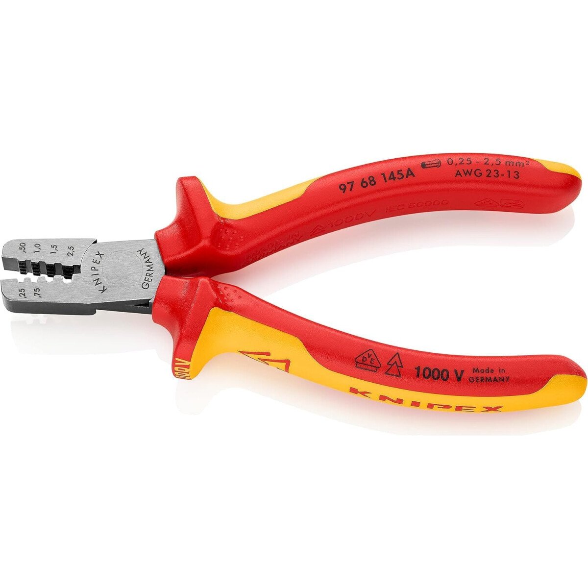 Knipex 97 68 145 A VDE Crimping Pliers for Wire Ferrules, 145mm 34651