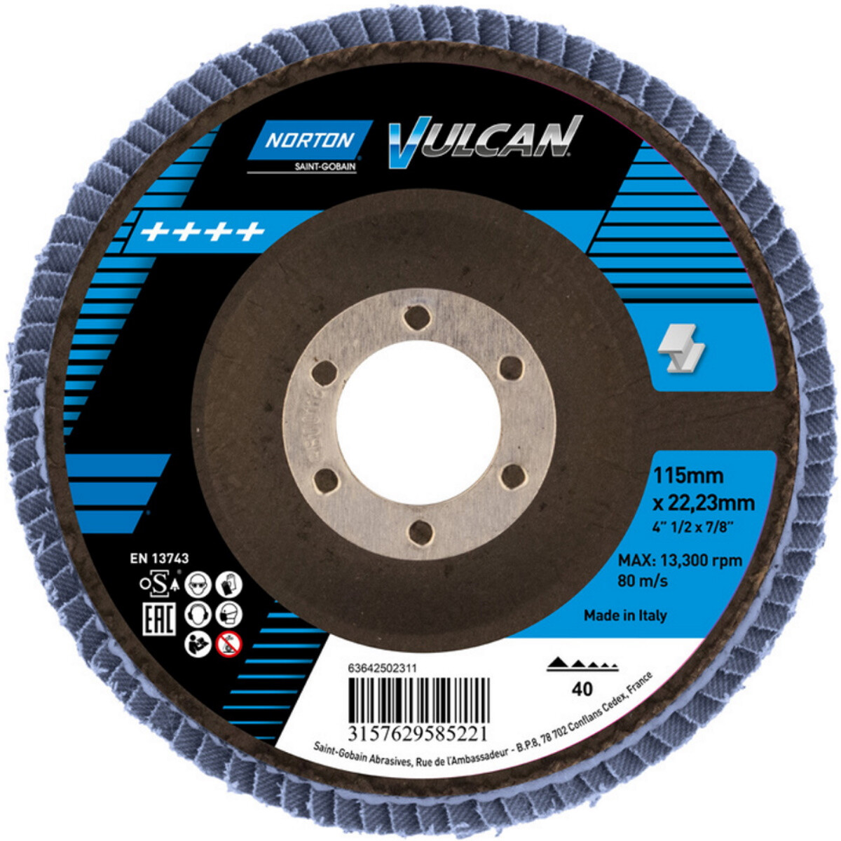 Norton Vulcan Flap Disc Blue Zirconium 115mm-120 Grit (Pack 10) from ...