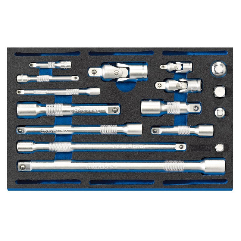 Draper 63530 IT-EVA44 Extension Bar, Universal Joints and Socket Convertor Set 1/4 Drawer EVA Insert Tray (16 Piece)