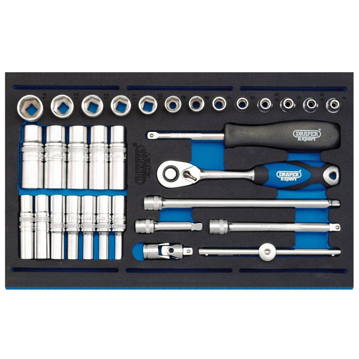 Draper 63532 IT-EVA45 1/4" Socket Set in 1/4 Drawer EVA Insert Tray (32 Piece)