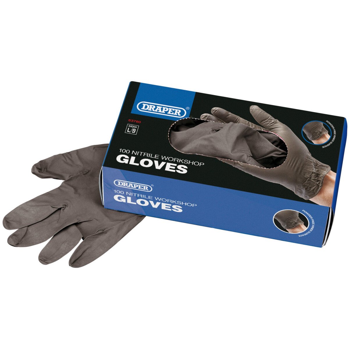 Draper 63760 NGBLK-100L Workshop Nitrile Gloves (Box of 100)