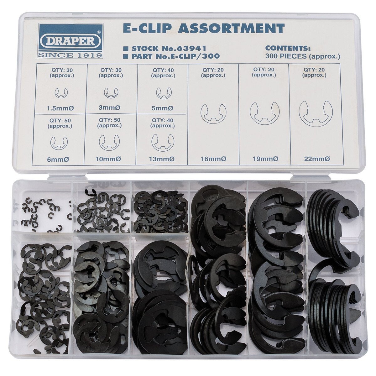 Draper 63941 E-CLIP/300 300 Piece E Clip Assortment