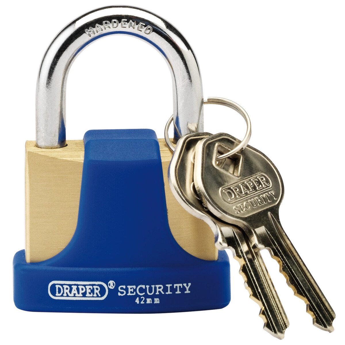 Draper 64165 8303/42 42mm Solid Brass Padlock and 2 Keys with Hardened Steel Shackle