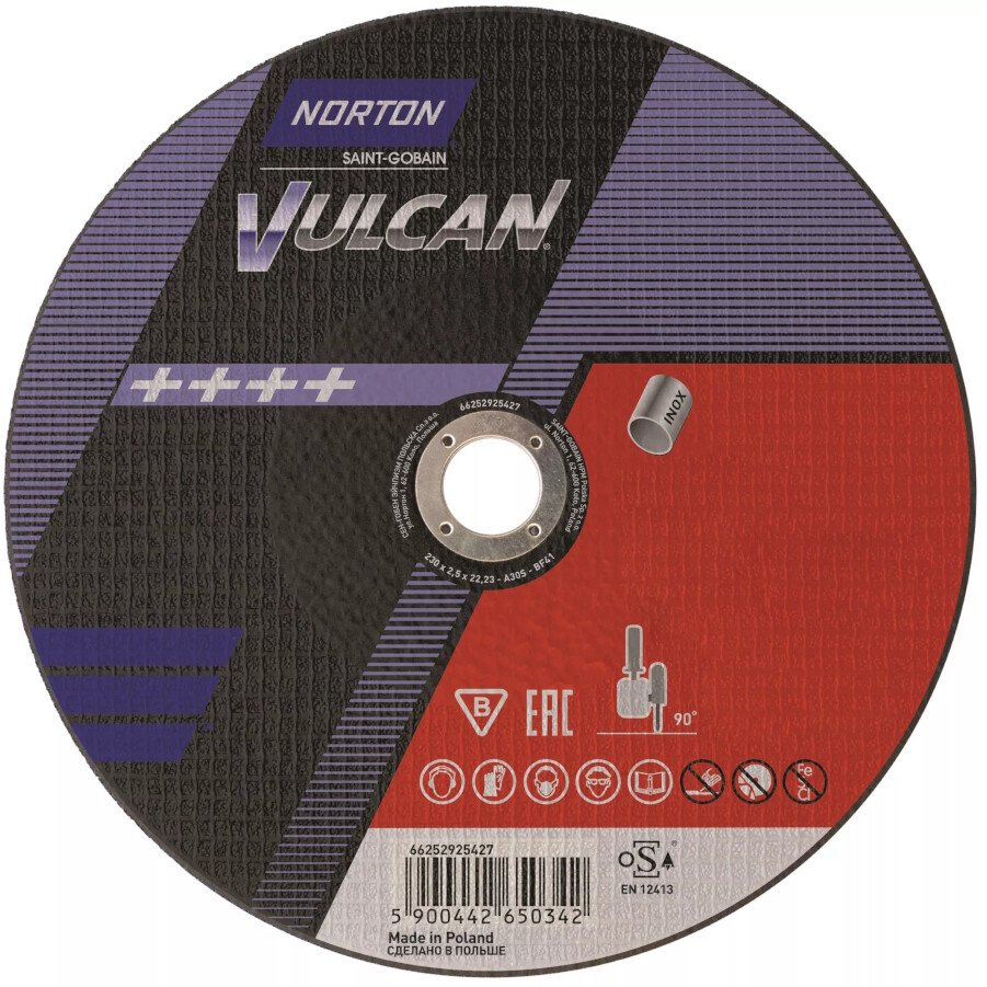 Norton Vulcan A30S Inox Long Life Flat Metal Cutting Disc 230 x 2.5 x 22.2mm (Each)