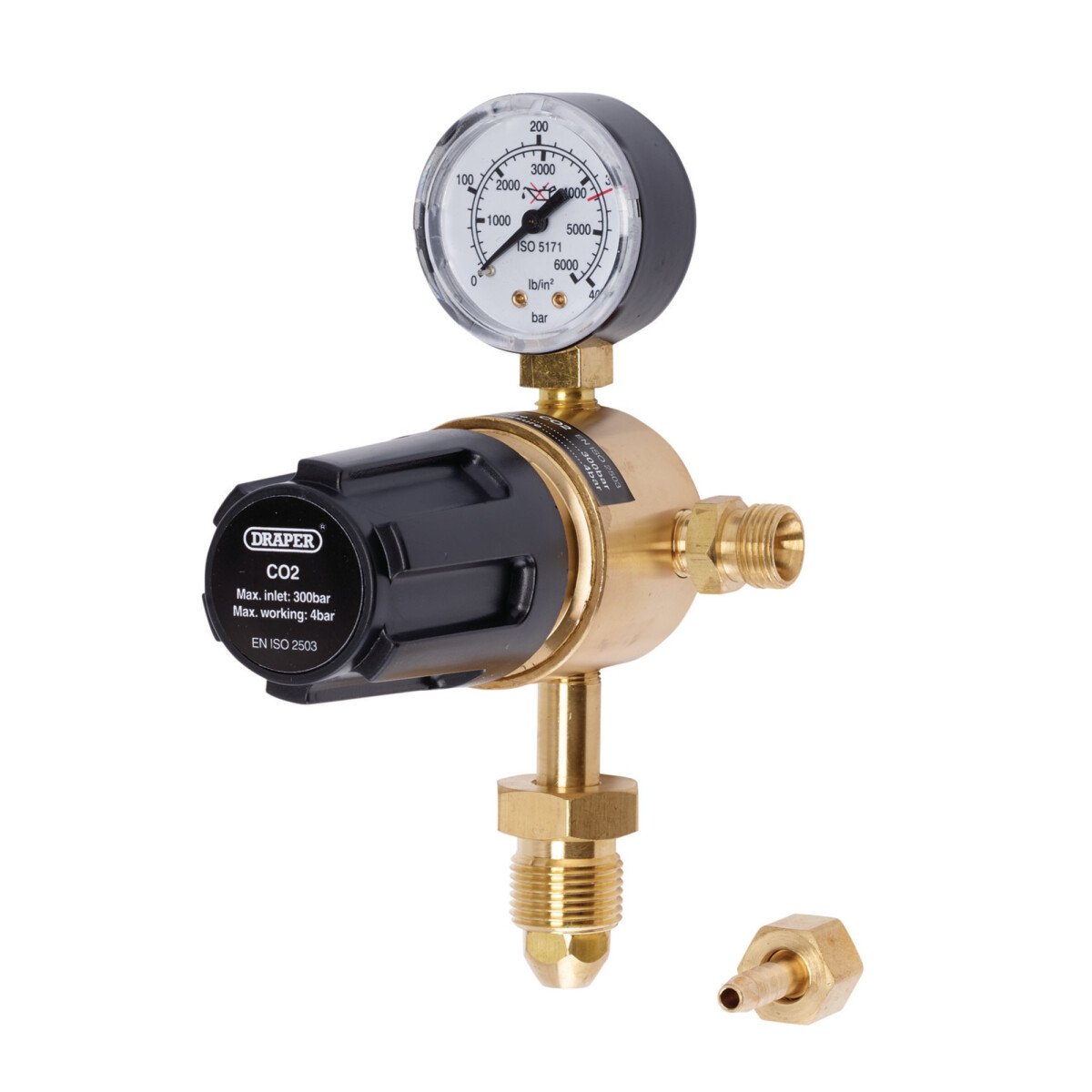 Draper 70151 WREGICO2-1G 230 Bar Industrial Gas Bottle Regulator with Single Gauge