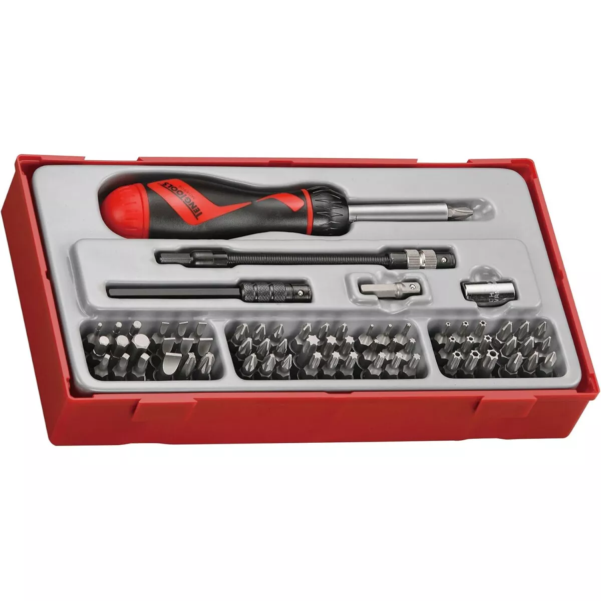 TengTools TTMD74 74pc 1/4in Drive And Hex Ratchet Driver Bit Set