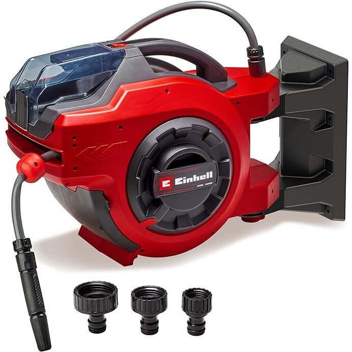 Einhell 4173770  Body Only  GE-HR 18/30 Li Wall Mounted Retractable Hose Reel with 30m Hose - Battery Powered Automatic Hose Retraction