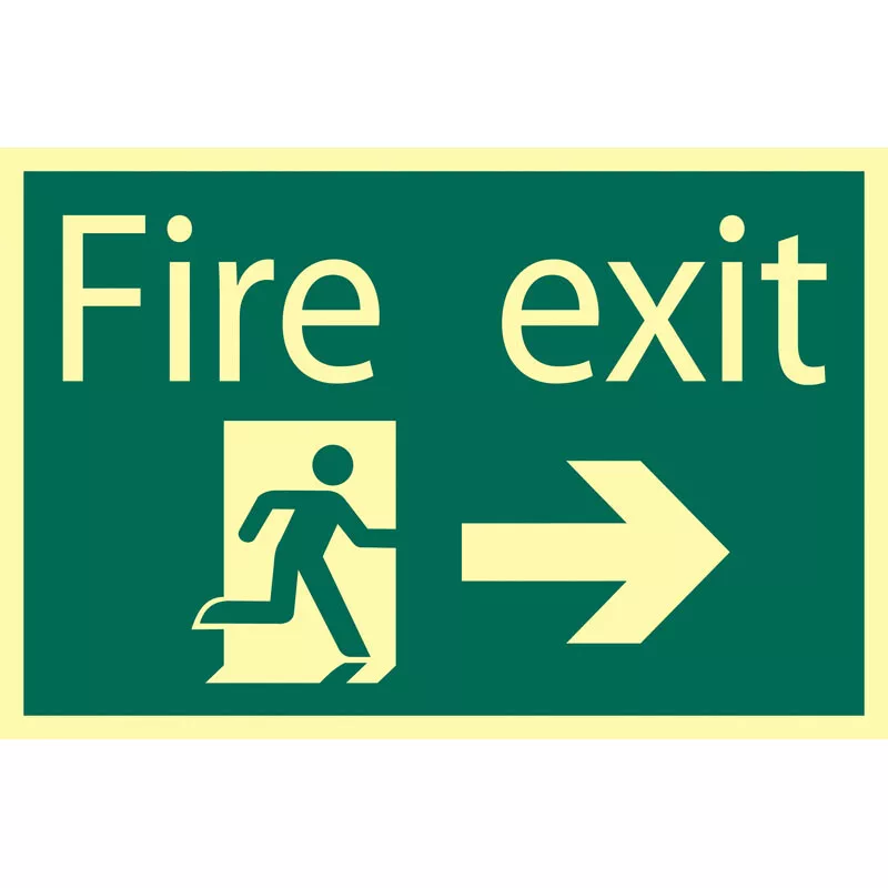 Draper 72662 SS45 Glow in the Dark 'Fire Exit Arrow Right' Safety Sign