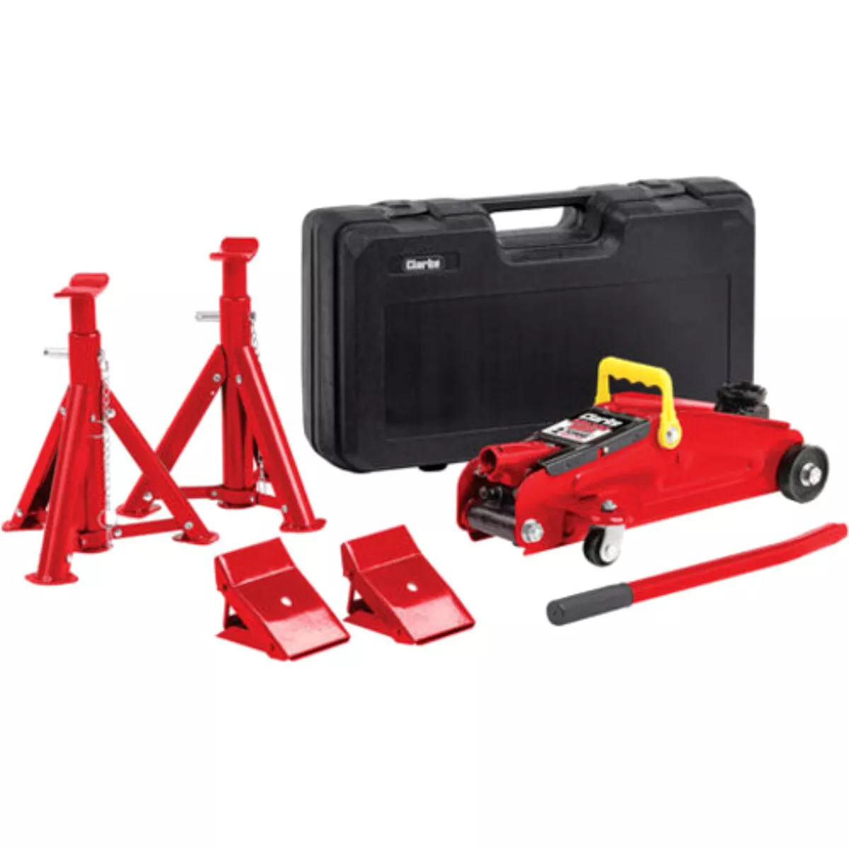 Clarke CGLK1 5-Piece 2 Tonne Trolley Jack, Chock and Axle Stand Set 7623300