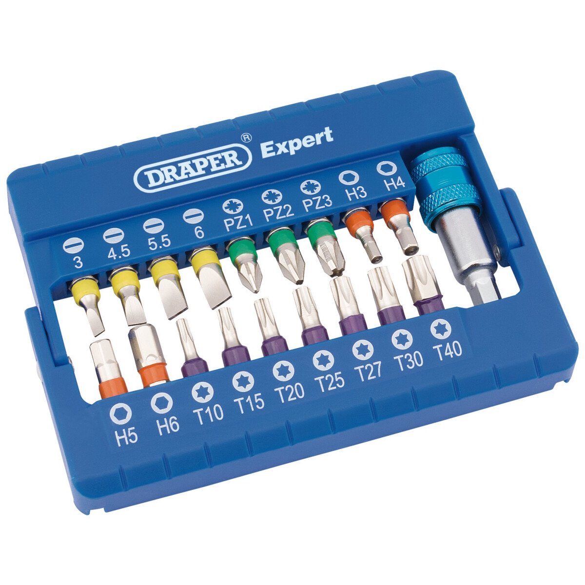 Draper 82402 CMBH19 Coloured Screwdriver Bit Set with Magnetic Holder (19 Piece)