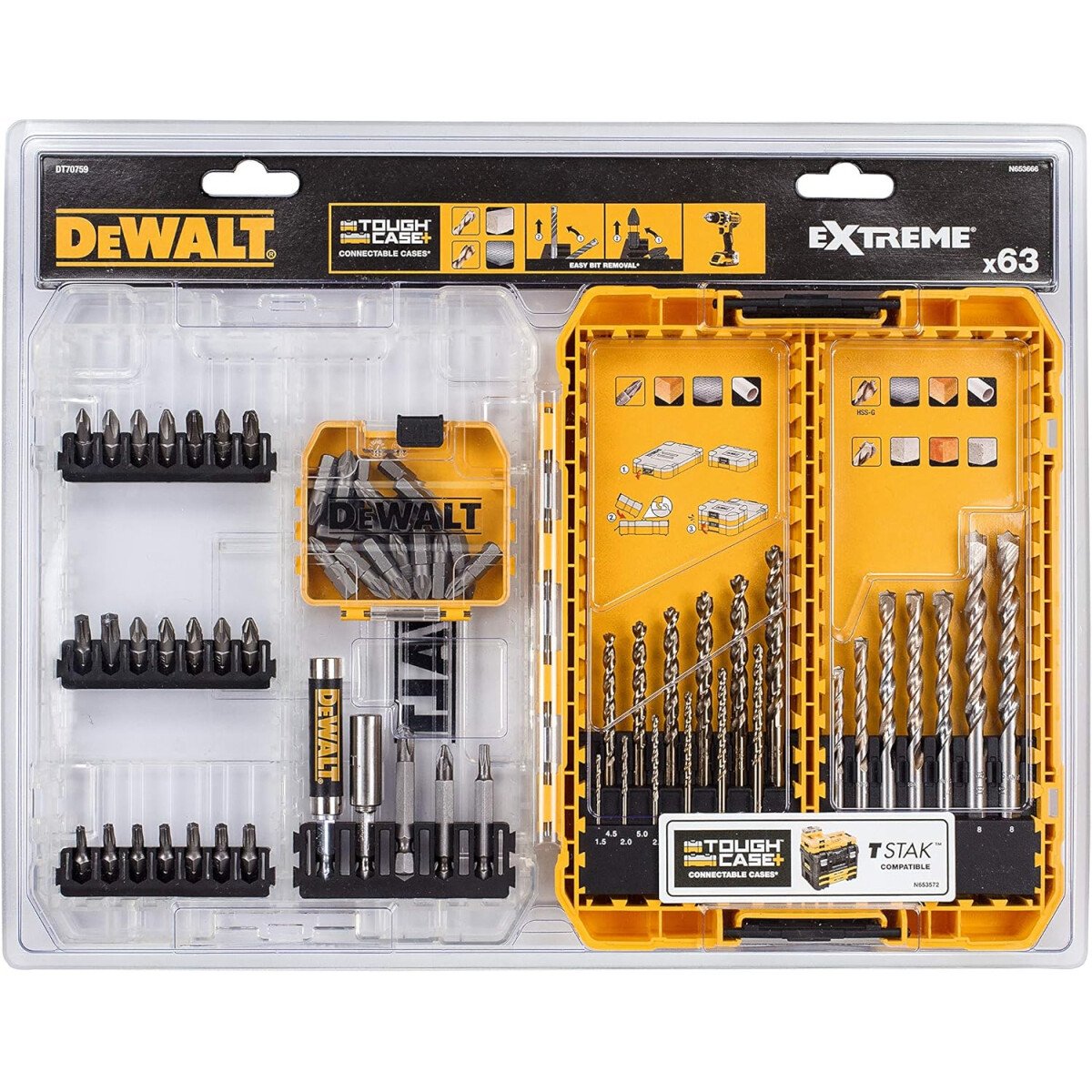 DeWalt DT70759-QZ 63pc Drill Drive Set with Extreme Masonry & Extreme Metal Drill Bits