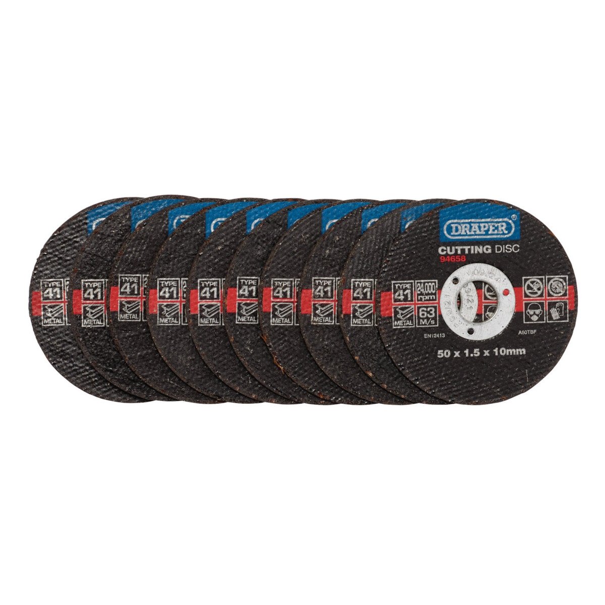 Draper 94658 CGF1 Metal Cutting Discs, 50 X 1.5 X 10mm (Pack Of 10)