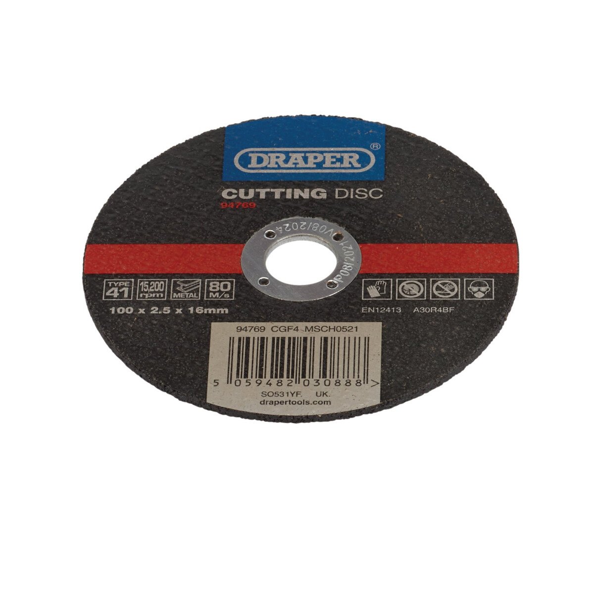 Draper 94769 CGF4 Metal Cutting Disc, 100 X 2.5 X 16mm