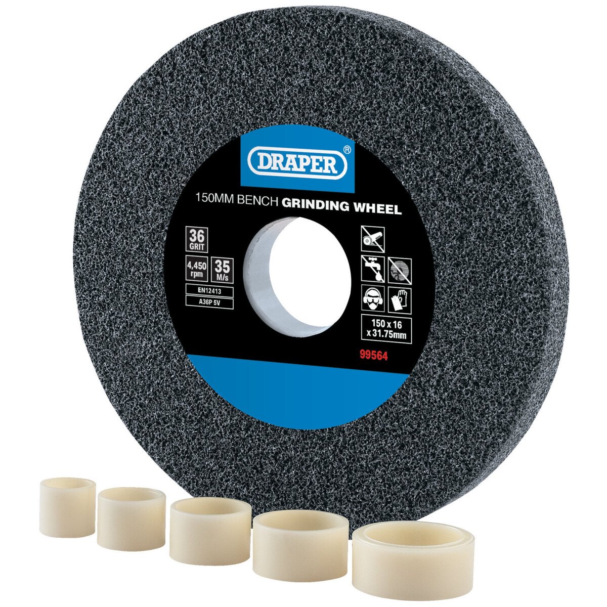 Draper 99564 BG15016C Aluminium Oxide Bench Grinding Wheel 36G (150mm x 16mm)