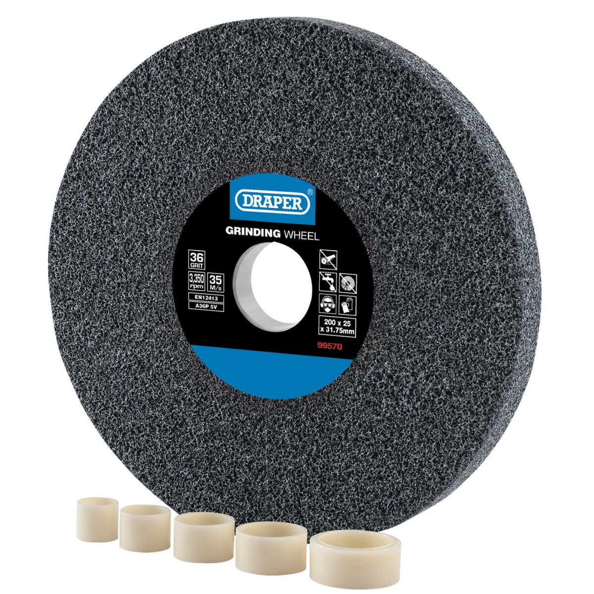 Draper 99570 BG20025C Aluminium Oxide Bench Grinding Wheel 36G (200mm X 25mm)