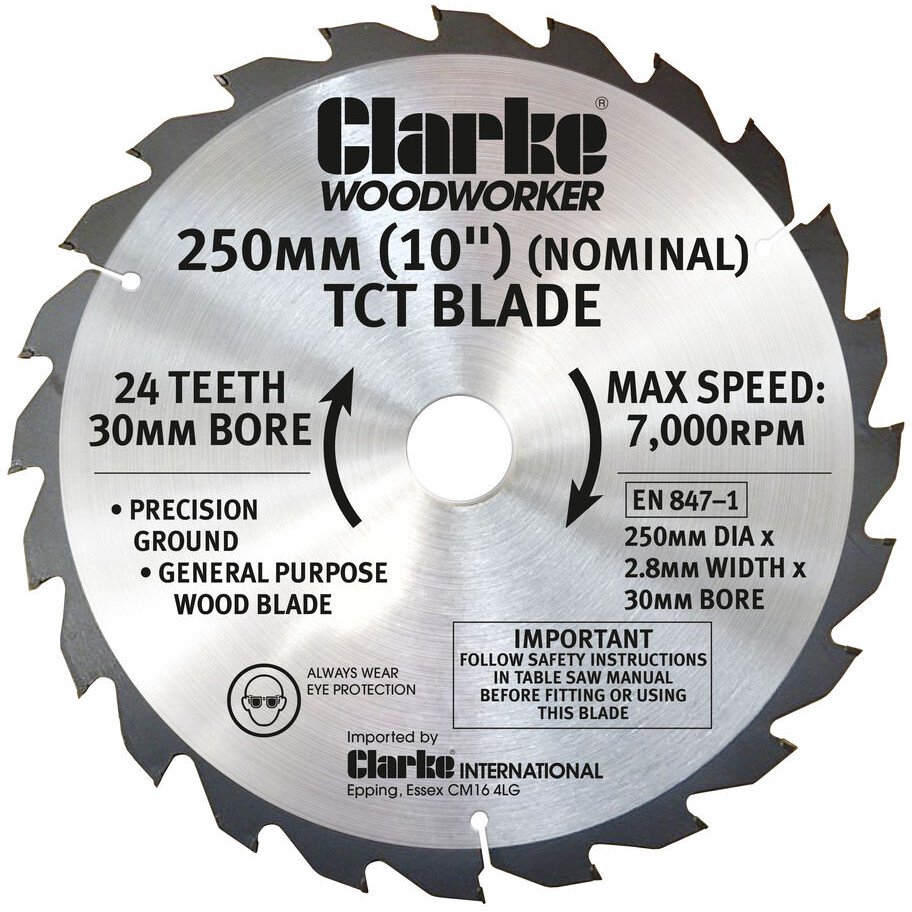 Clarke 6501073 Replacement Blade for CTS18 - 250mm x 24T - 30mm Bore