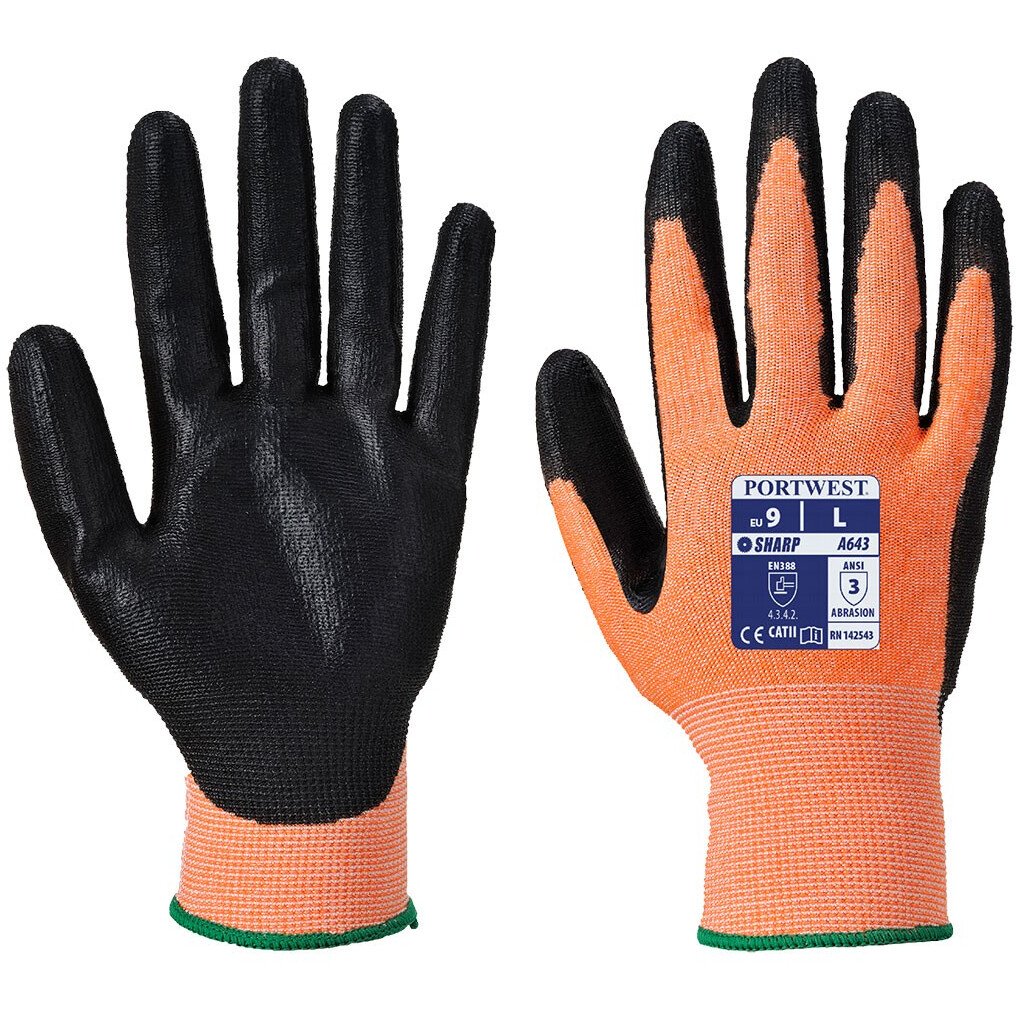 Portwest A643 Amber Cut - Nitrile Foam Cut Resistant Gloves - Amber
