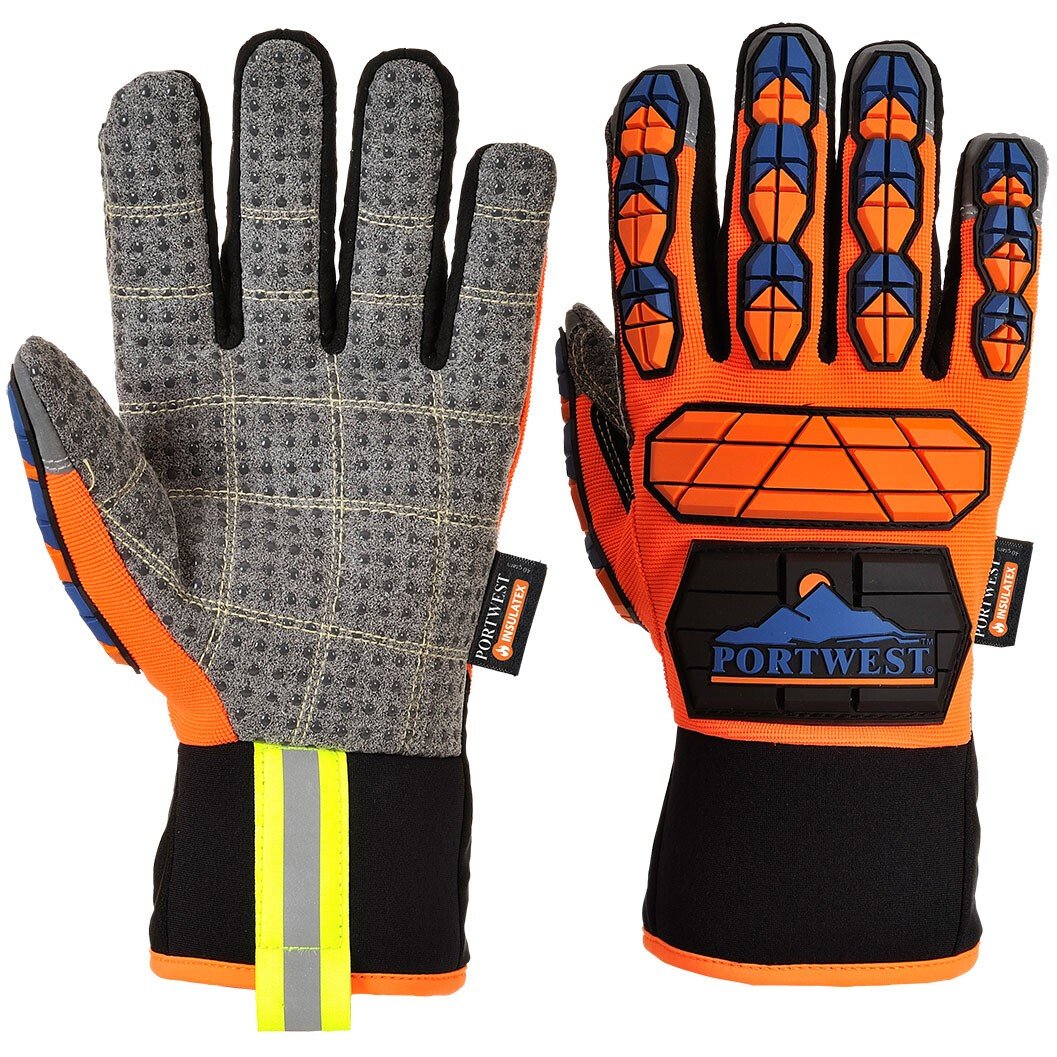 Portwest A726 Aqua-Seal Pro Glove - Anti-Impact Gloves - Orange/Blue