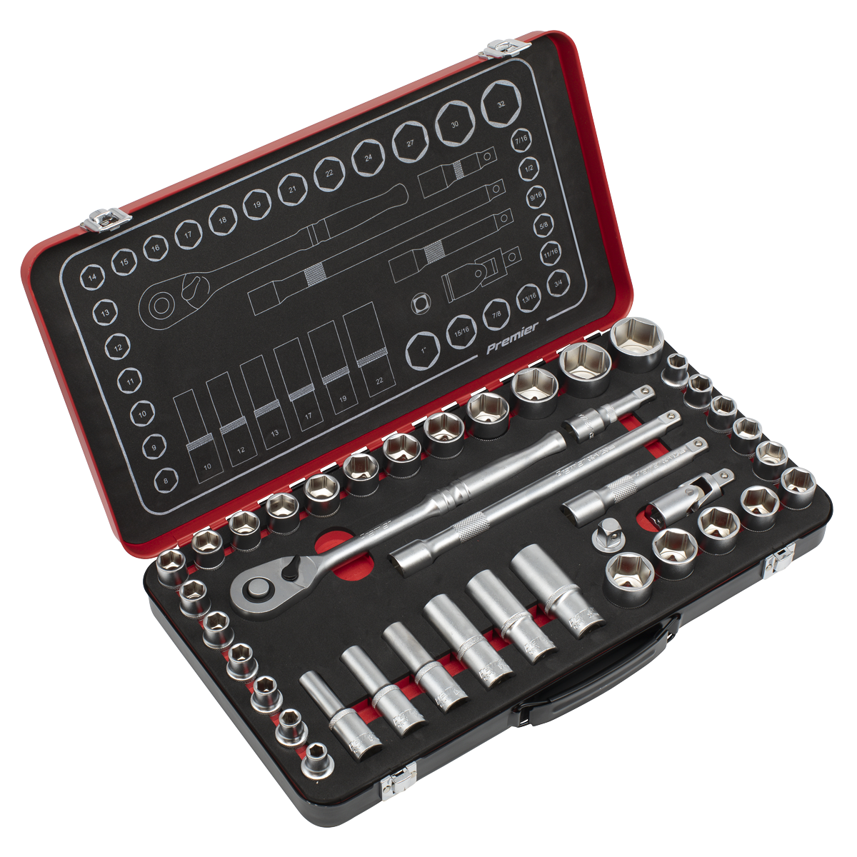 Sealey AK7925 Socket Set 1/2"Sq Drive 40pc - Metric/Imperial - Premier Platinum Series