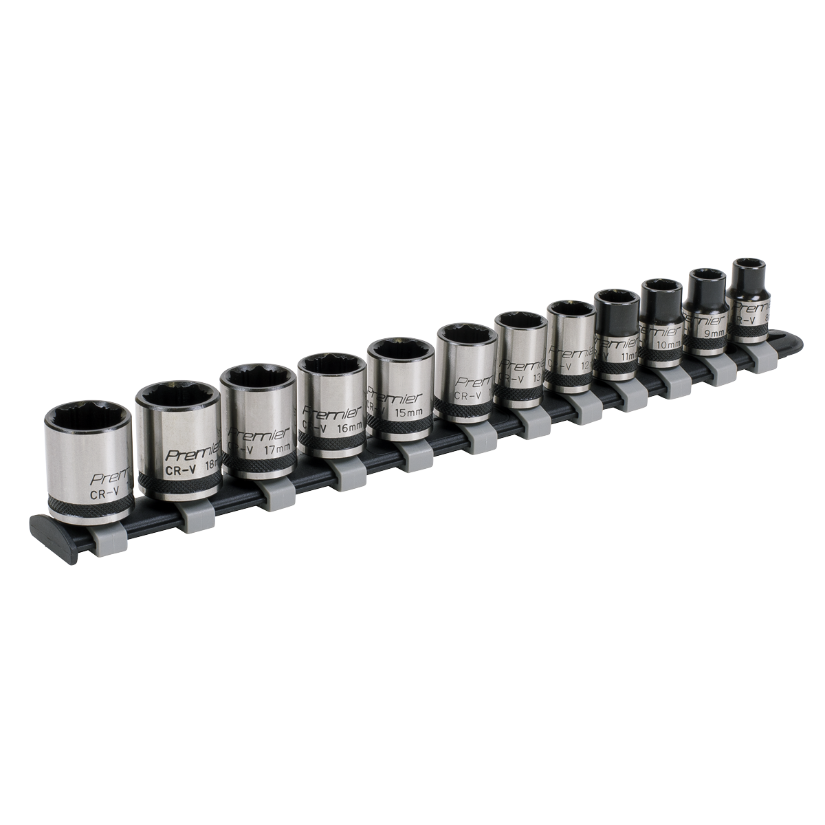Sealey AK2741B Socket Set 12pc 3/8"Sq Drive Lock-On™ 6pt Metric - Black Series