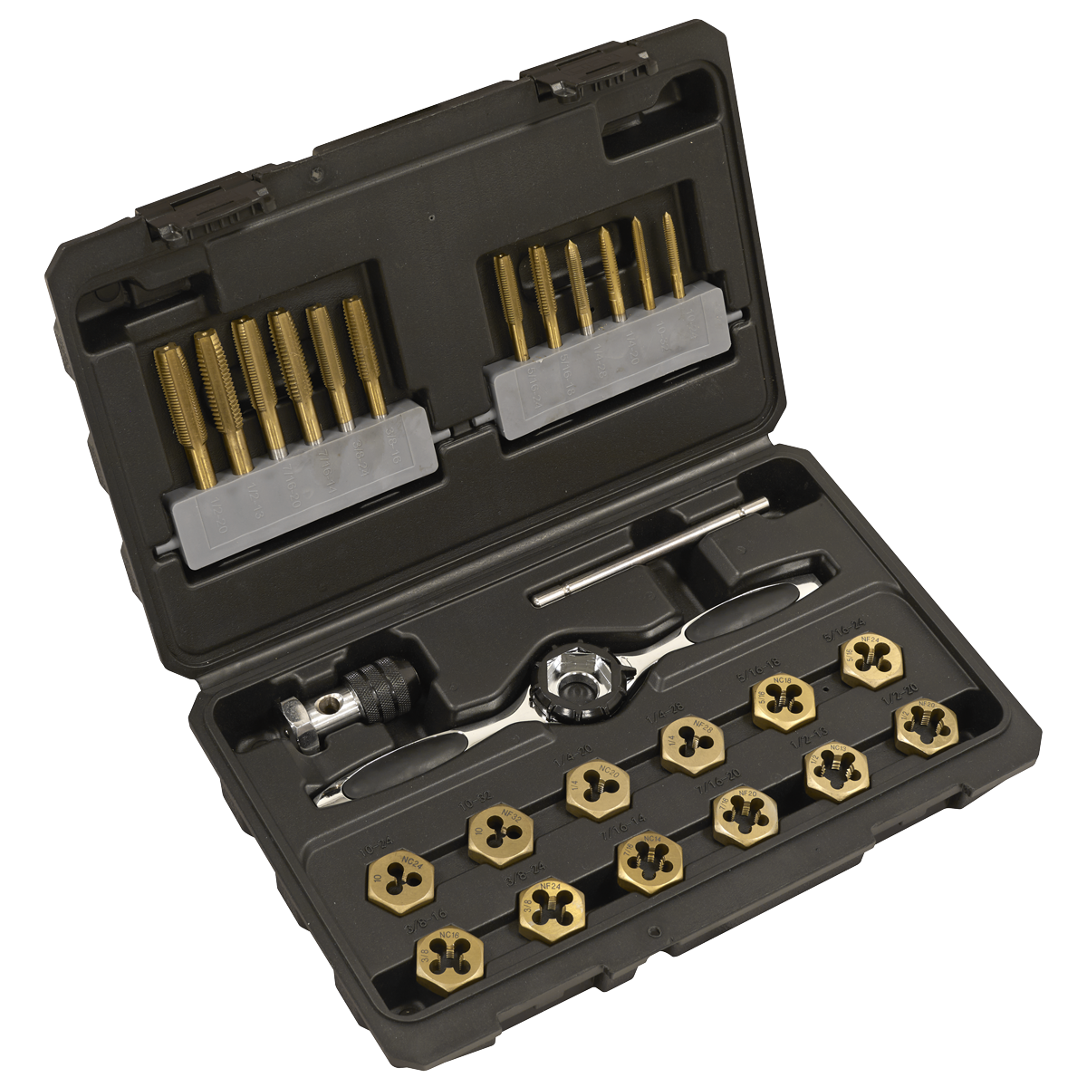 Sealey AK3026IMP Premier Hexagonal Tap & Die Set 26pc Hexagonal  - Imperial - Titanium Coated