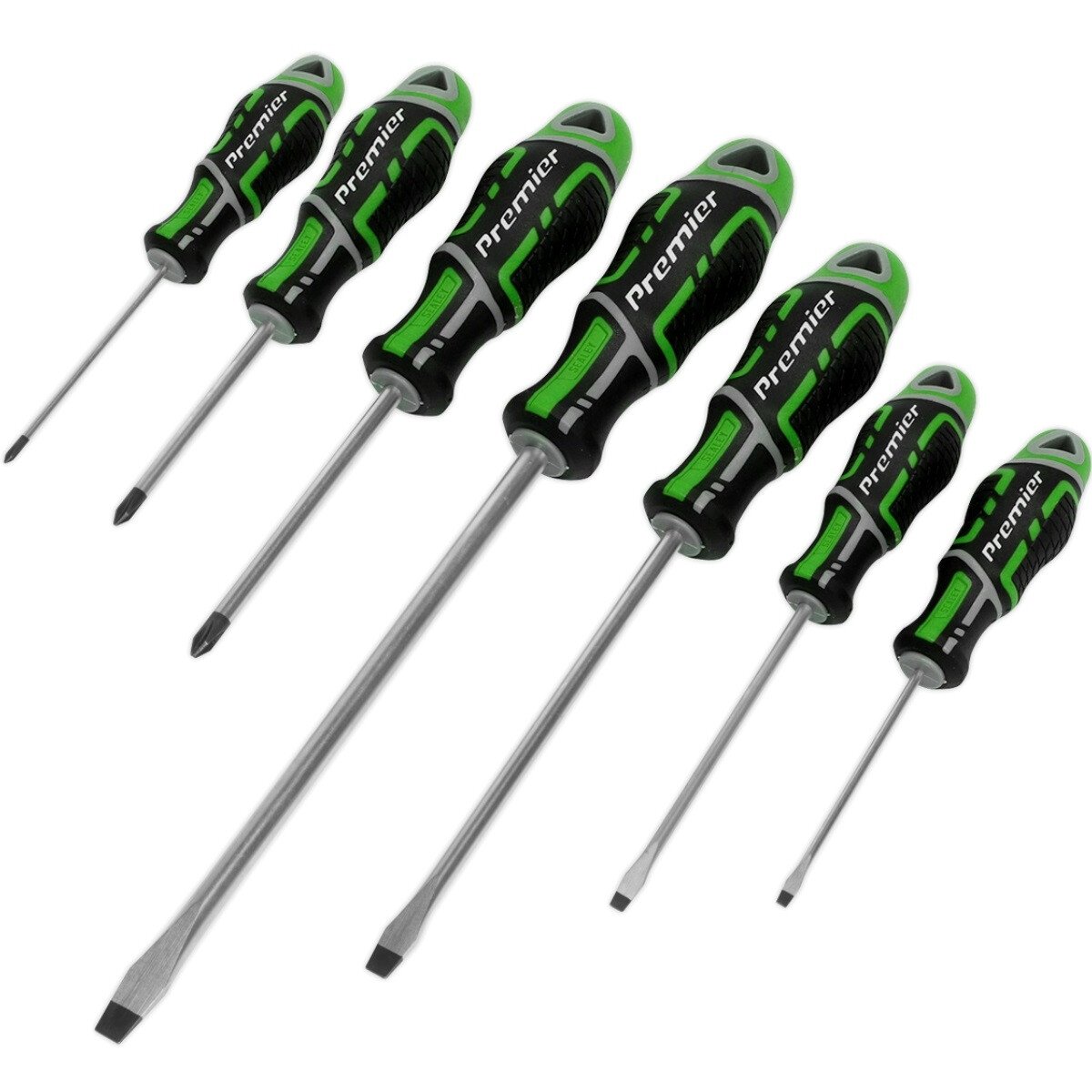 Sealey AK4321HV Screwdriver Set 7 Piece GripMAX® Slotted and Phillips Hi-Vis Green