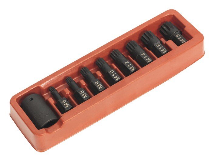 Sealey AK5611 Impact Spline Bit & Holder Set 9pc 1/2"Sq Drive