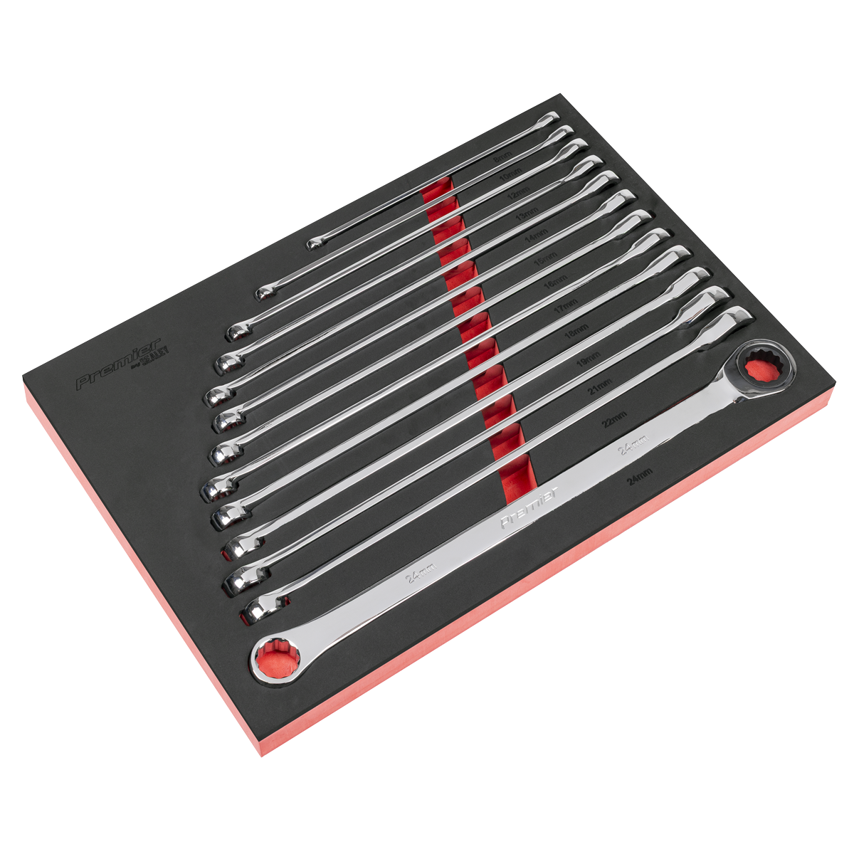 Sealey AK63190 Premier Extra-Long Double Ring Ratchet/Fixed Spanner Set 13pc