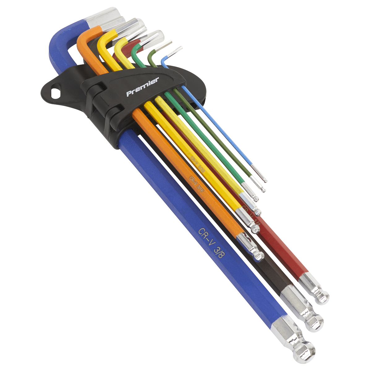 Sealey AK7198 Ball-End Hex Key Set Extra-Long 9pc Colour-Coded Imperial