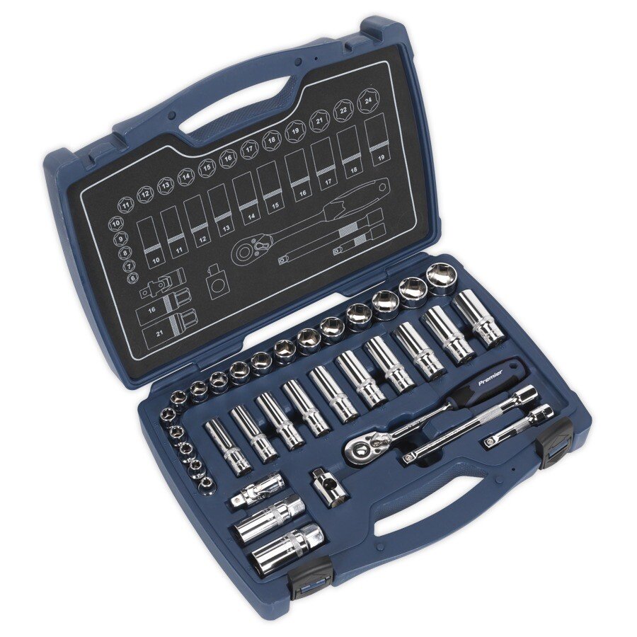 Sealey AK8991 Socket Set 34pc 3/8"Sq Drive 6pt WallDrive Metric