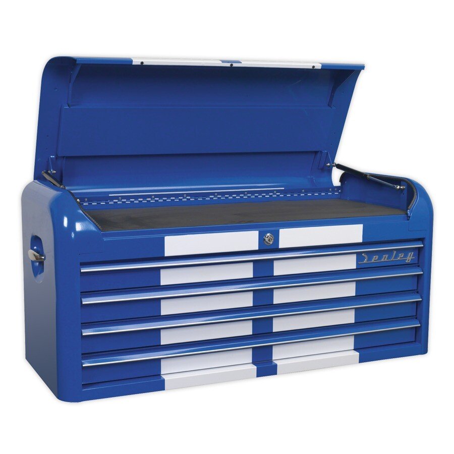 Sealey AP41104BWS Topchest 4 Drawer Wide Retro Style - Blue with White Stripes